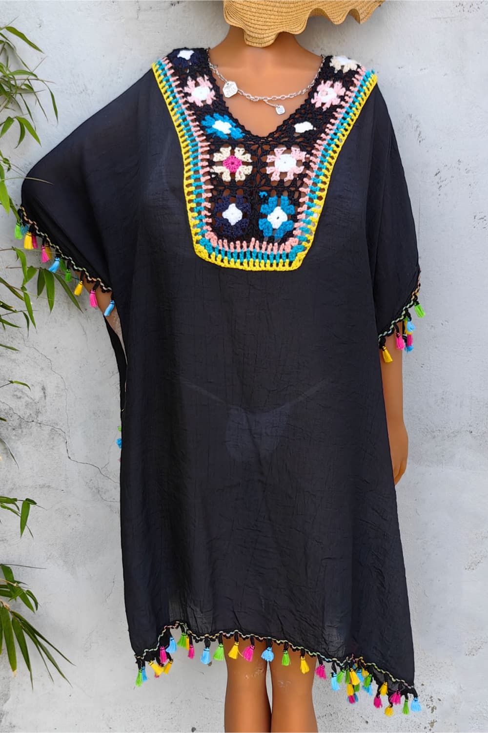 Tassel Detail Embroidery Dress - Blue Zone Planet Black / One Size by Blue Zone Planet Tassel Detail Embroidery Dress - Blue Zone Planet Black / One Size by Blue Zone Planet