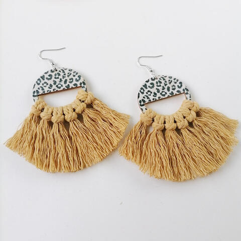 Tassel Detail Leopard Drop Earrings BLUE ZONE PLANET