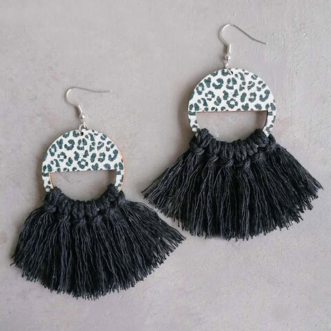 Tassel Detail Leopard Drop Earrings BLUE ZONE PLANET