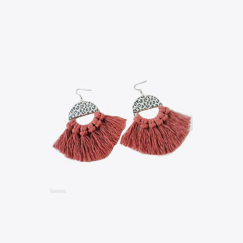 Tassel Detail Leopard Drop Earrings BLUE ZONE PLANET