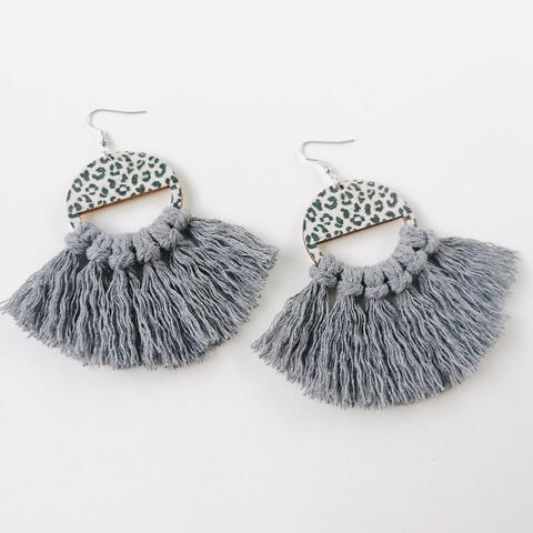 Tassel Detail Leopard Drop Earrings BLUE ZONE PLANET