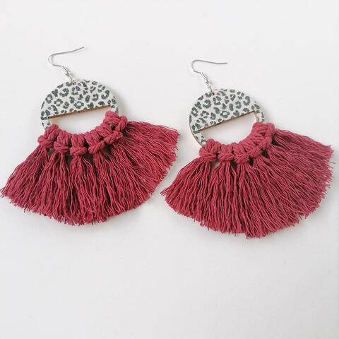 Tassel Detail Leopard Drop Earrings BLUE ZONE PLANET