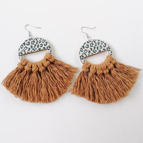 Tassel Detail Leopard Drop Earrings BLUE ZONE PLANET