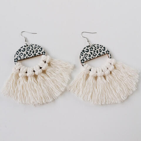 Tassel Detail Leopard Drop Earrings BLUE ZONE PLANET