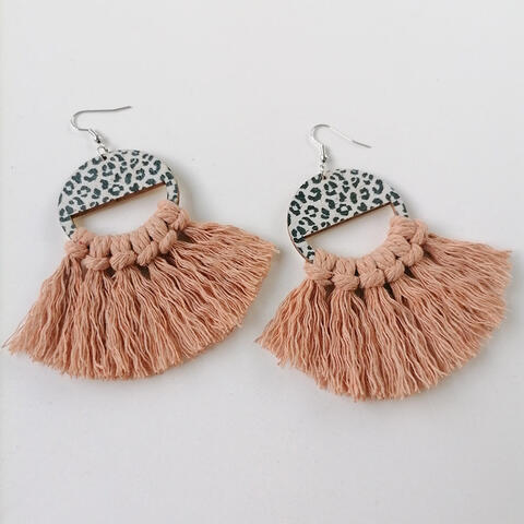 Tassel Detail Leopard Drop Earrings BLUE ZONE PLANET