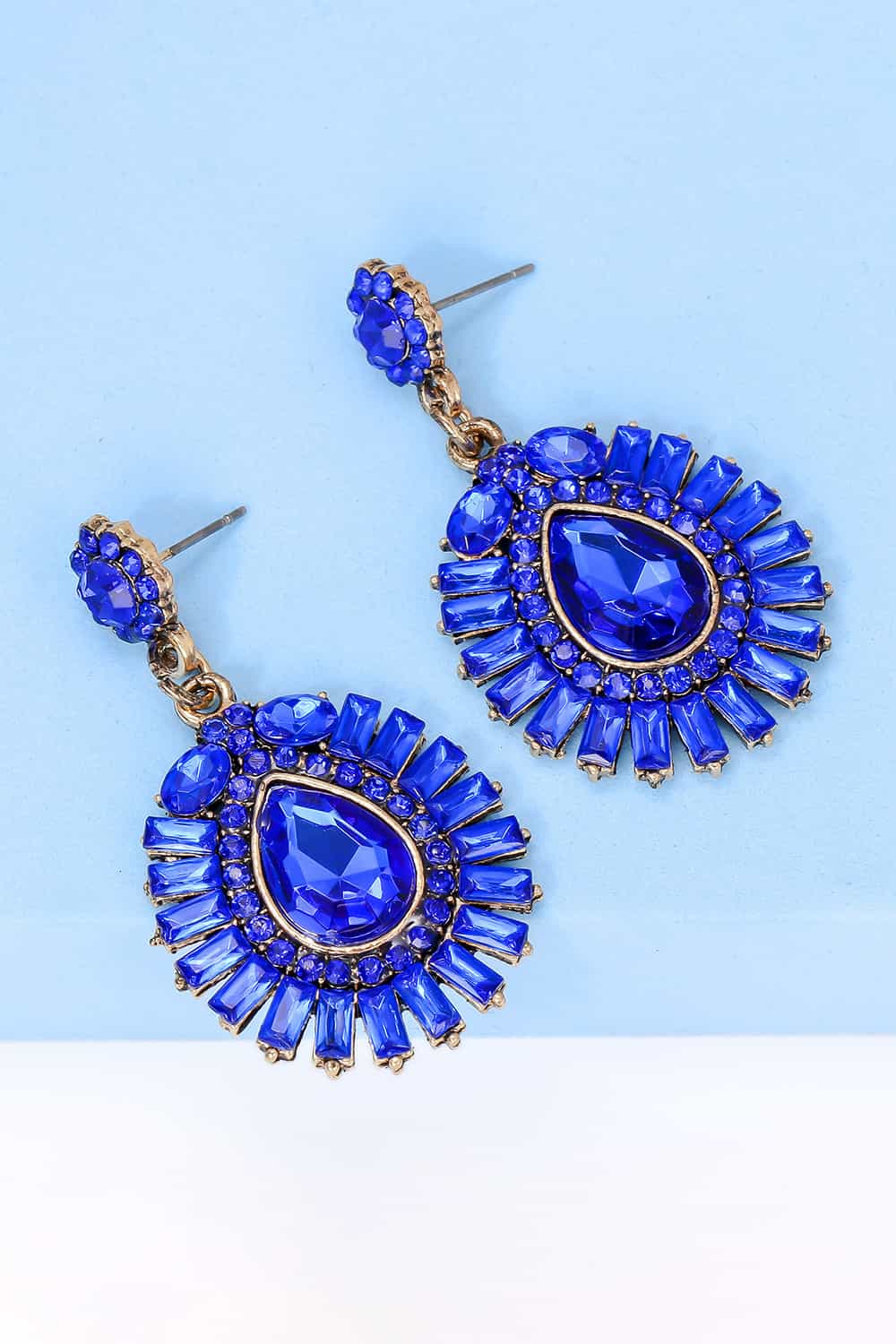 Teardrop Shape Glass Stone Dangle Earrings BLUE ZONE PLANET