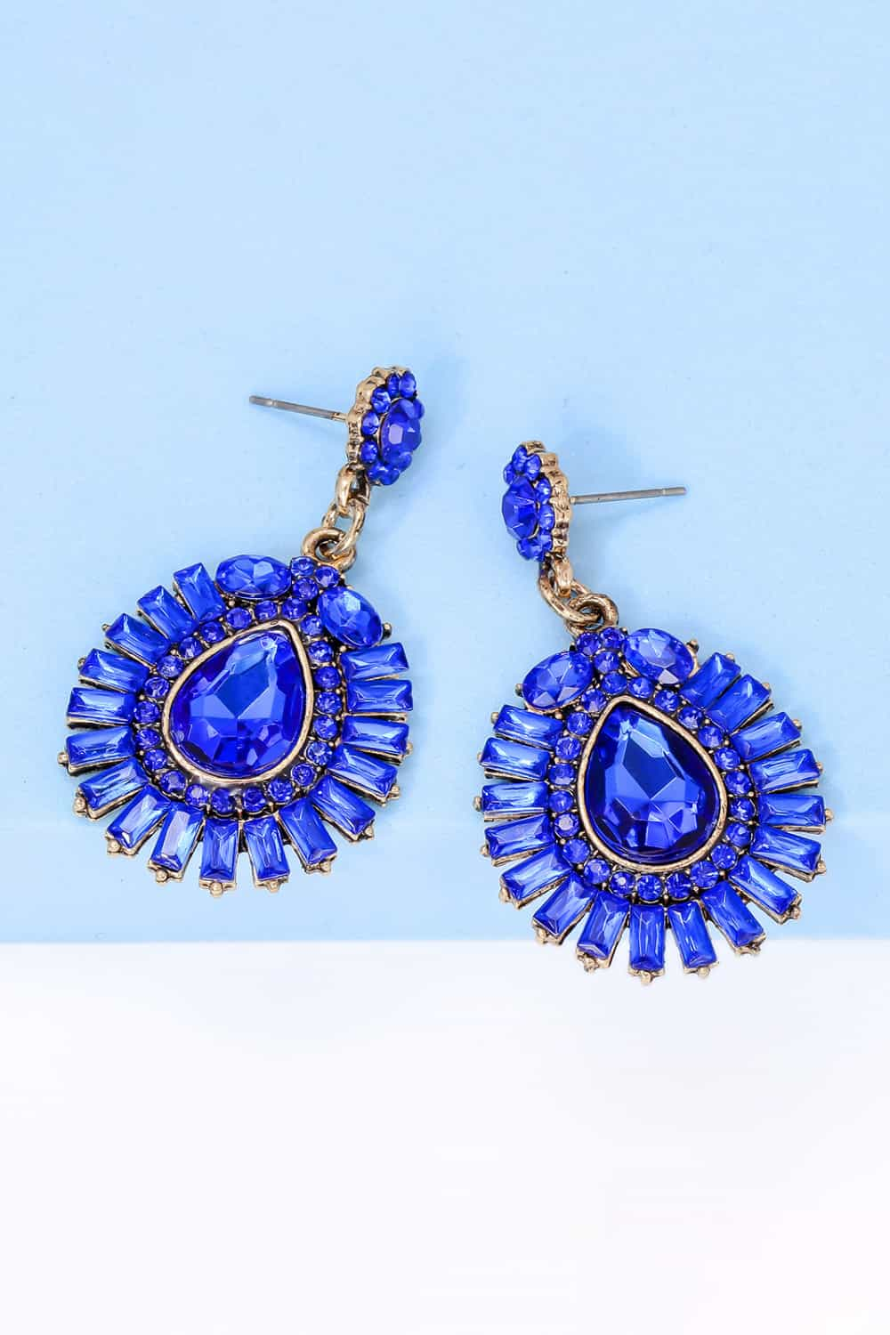 Teardrop Shape Glass Stone Dangle Earrings BLUE ZONE PLANET