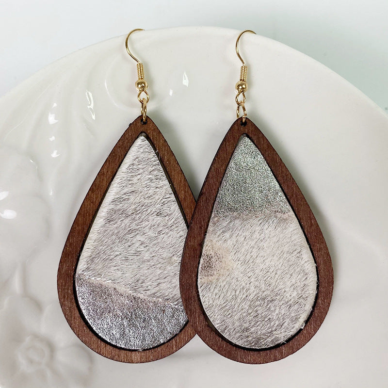 Teardrop Shape Wooden Dangle Earrings BLUE ZONE PLANET