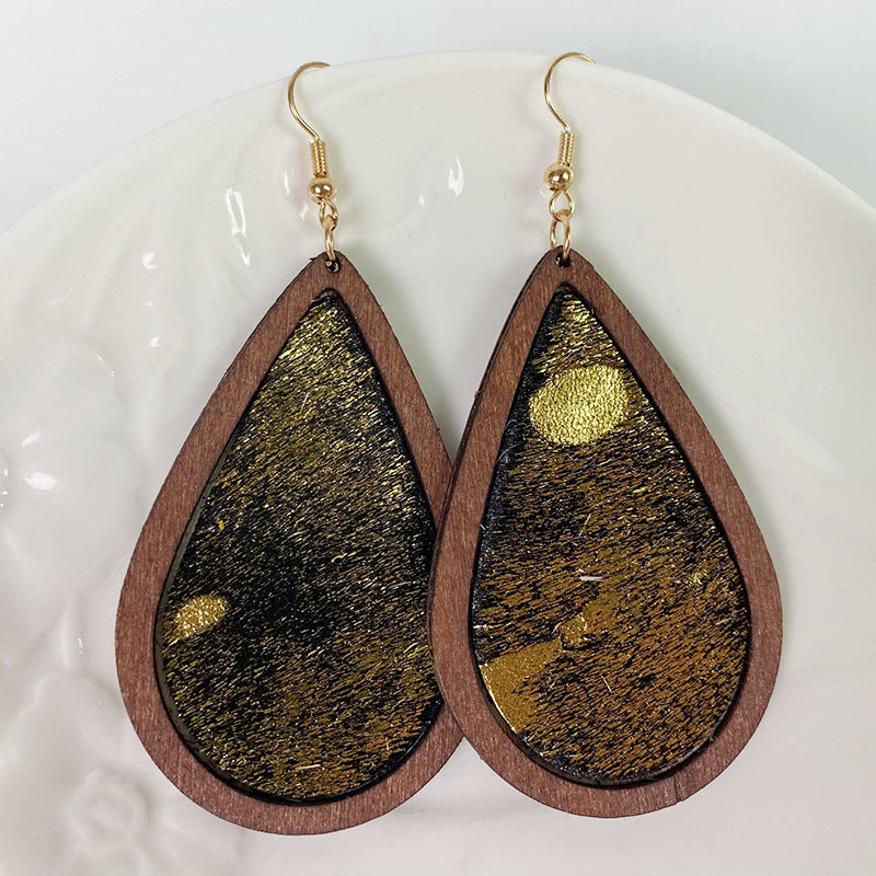 Teardrop Shape Wooden Dangle Earrings BLUE ZONE PLANET