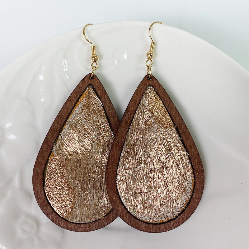 Teardrop Shape Wooden Dangle Earrings BLUE ZONE PLANET