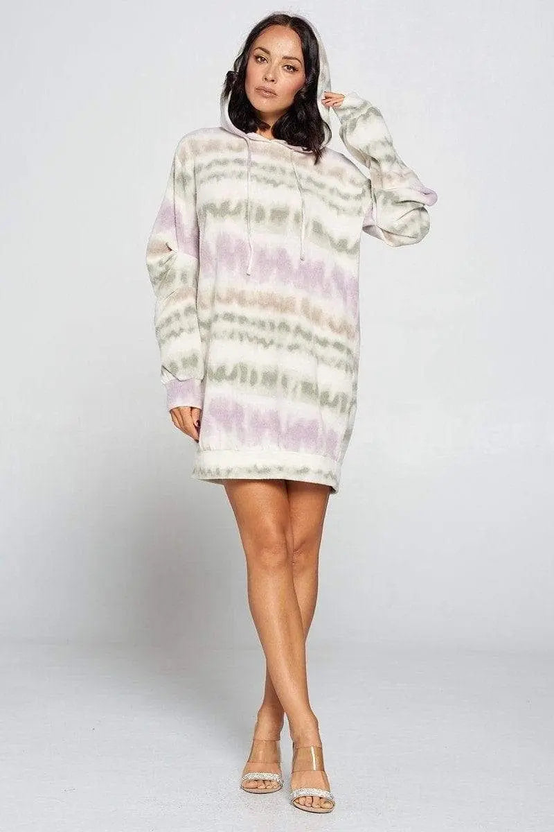 Terry Brushed Print Sweater Dress Blue Zone Planet