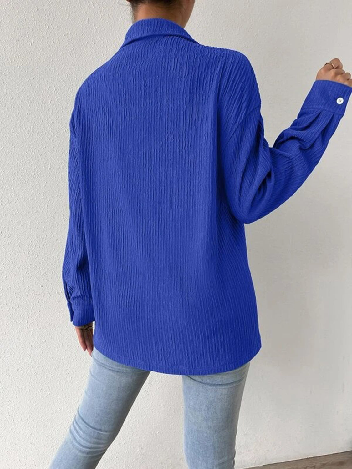 Textured Drop Shoulder Shirt Jacket BLUE ZONE PLANET