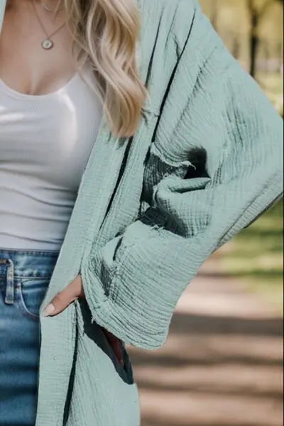 Textured Open Front Long Sleeve Cardigan Trendsi