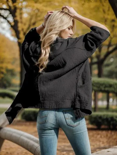 Textured Open Front Long Sleeve Cardigan Trendsi