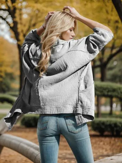 Textured Open Front Long Sleeve Cardigan Trendsi