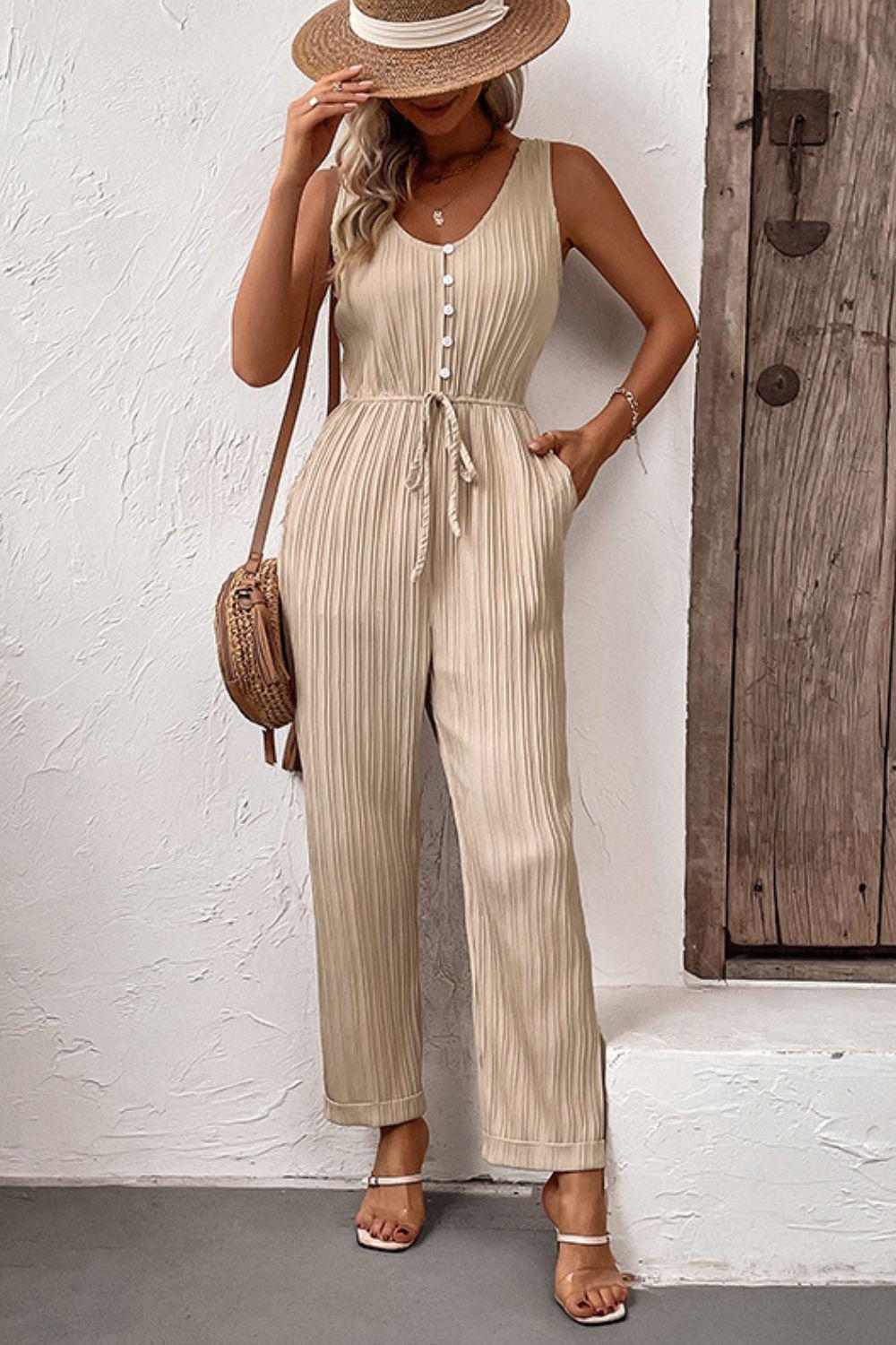 Textured Sleeveless Jumpsuit with Pockets BLUE ZONE PLANET