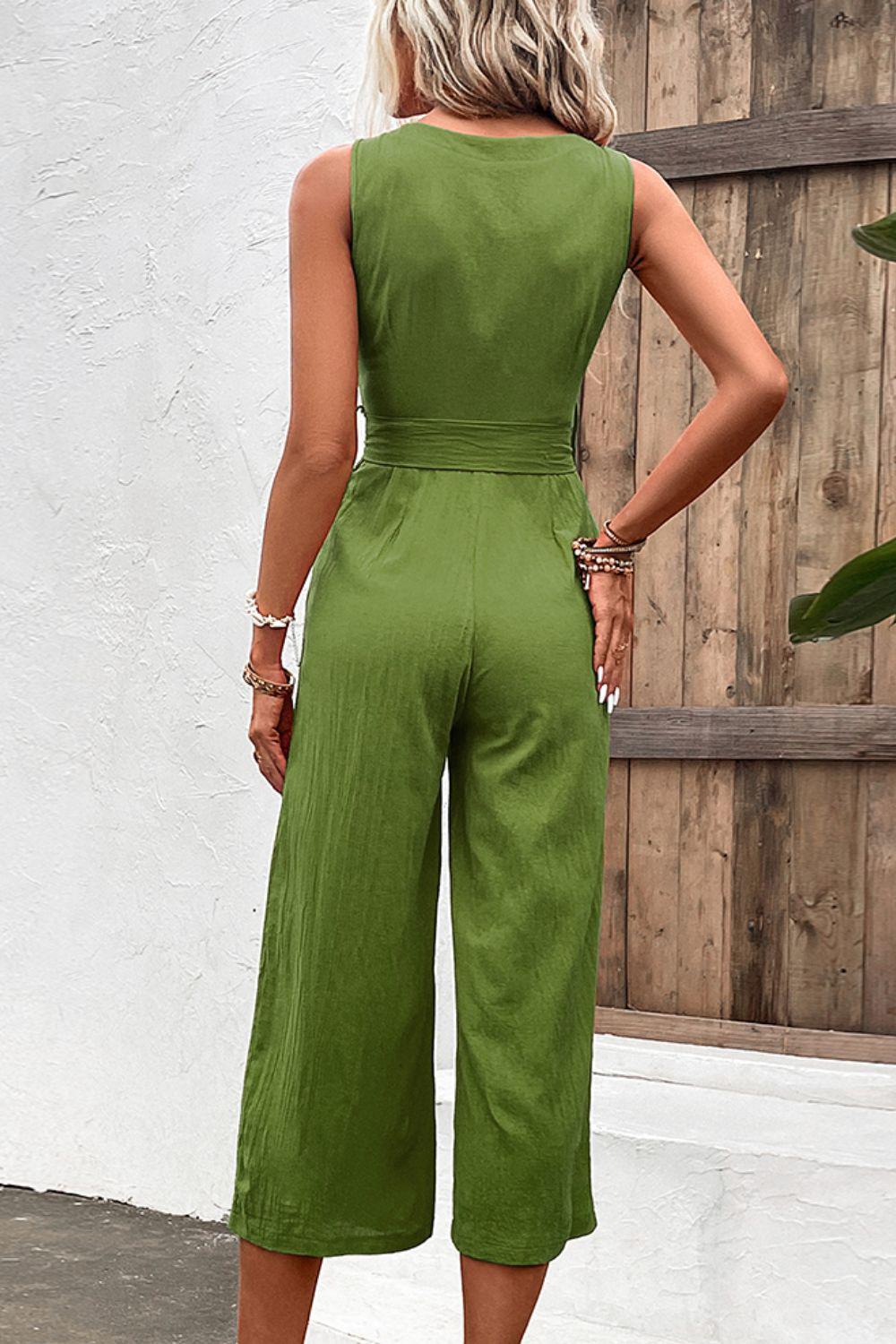 Tie Belt Sleeveless Jumpsuit with Pockets BLUE ZONE PLANET