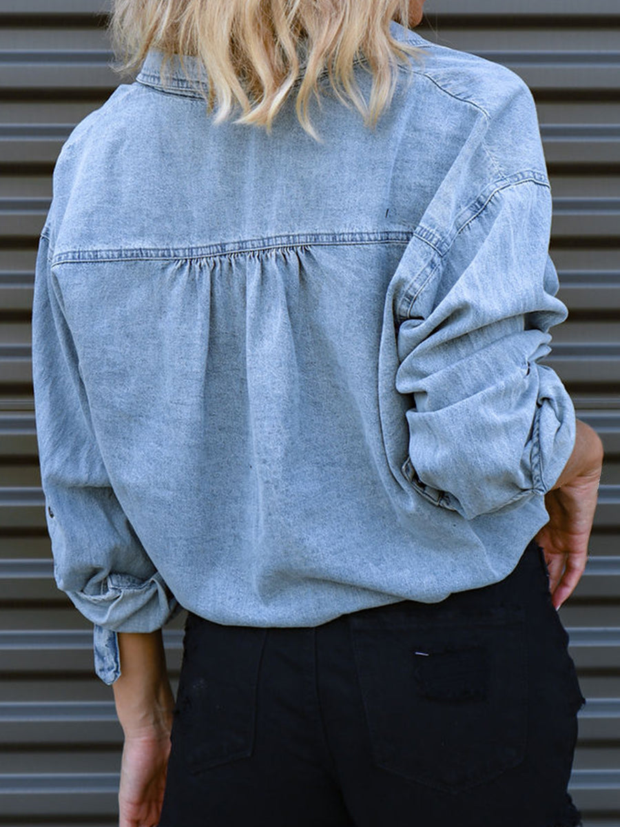 Tie Detail Denim Top BLUE ZONE PLANET