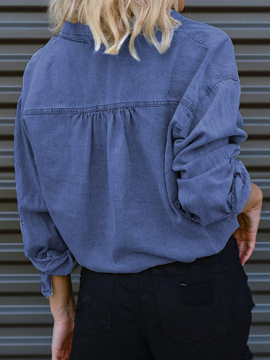 Tie Detail Denim Top BLUE ZONE PLANET