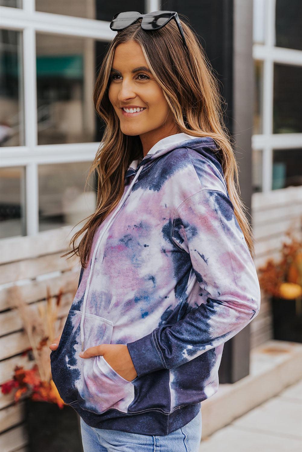 Tie-Dye Dropped Shoulder Hoodie BLUE ZONE PLANET