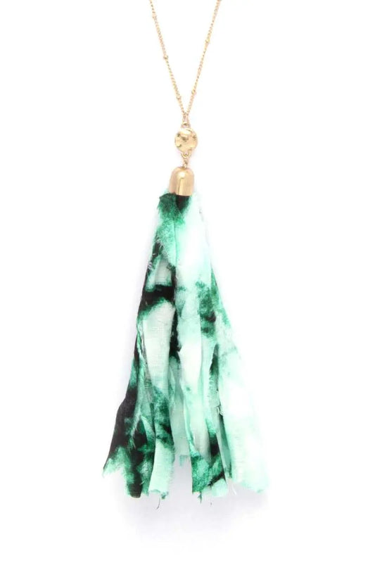 Tie Dye Fabric Tassel Necklace Blue Zone Planet