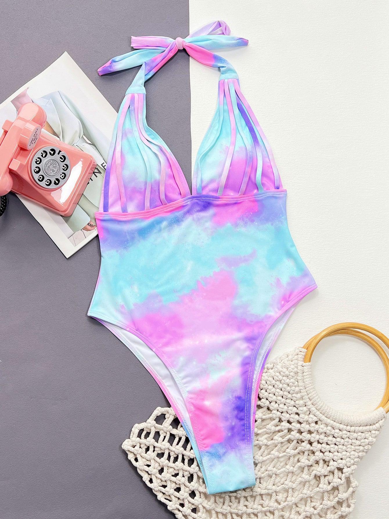 Tie-Dye Halter Neck One-Piece Swimsuit BLUE ZONE PLANET