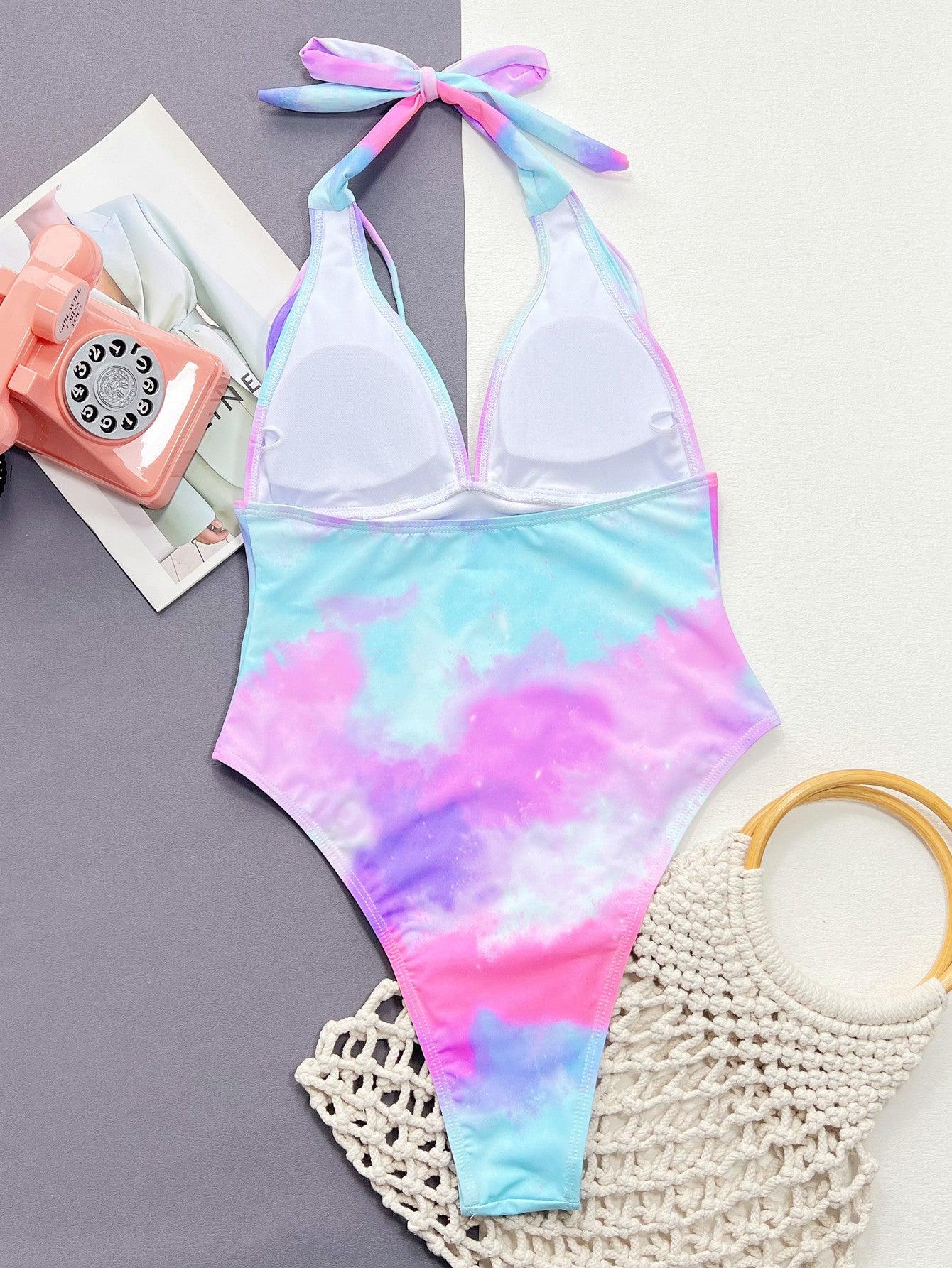 Tie-Dye Halter Neck One-Piece Swimsuit BLUE ZONE PLANET