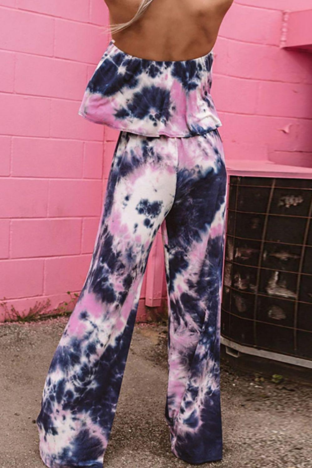 Tie-Dye Layered Strapless Jumpsuit BLUE ZONE PLANET