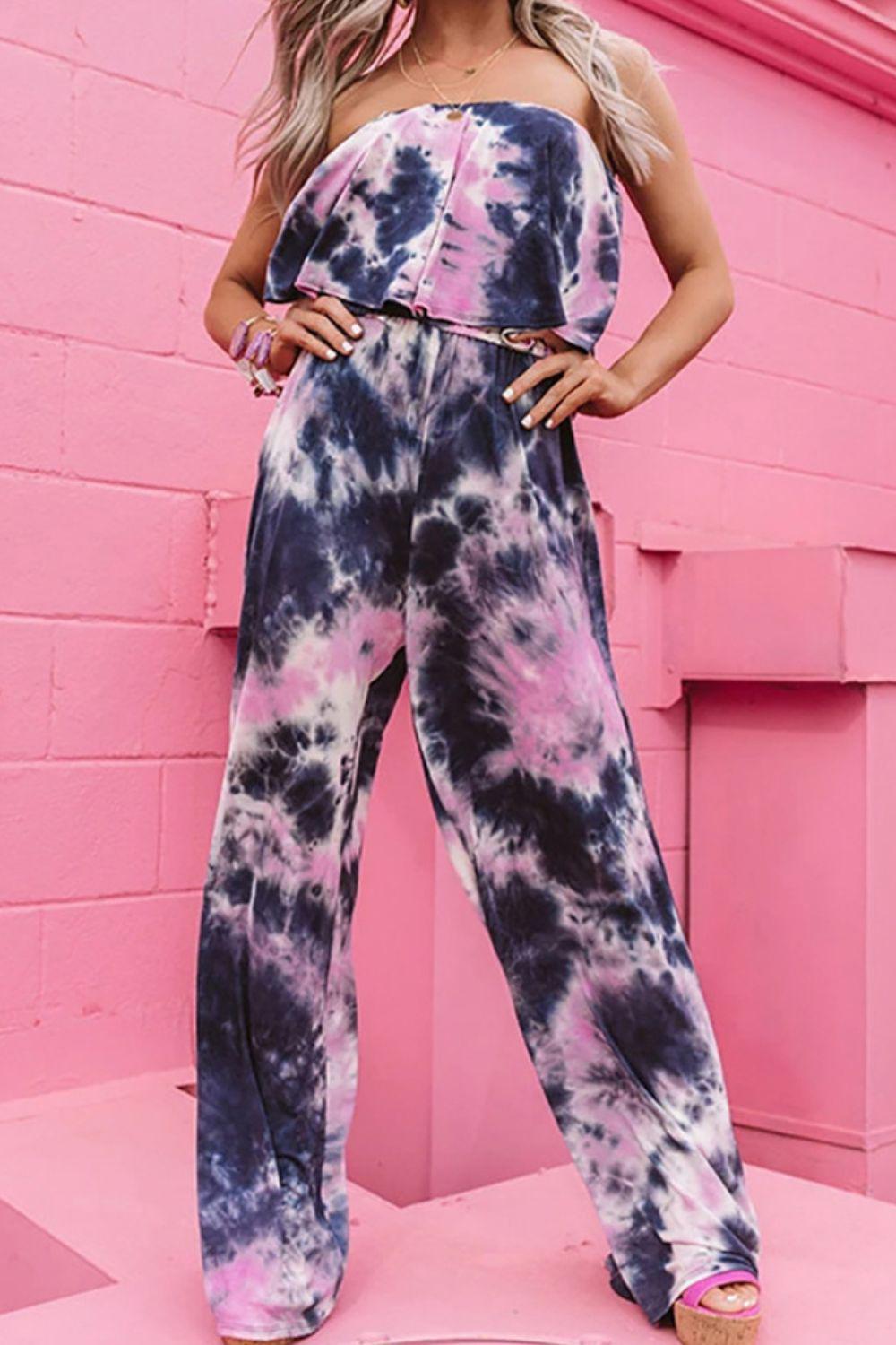 Tie-Dye Layered Strapless Jumpsuit BLUE ZONE PLANET