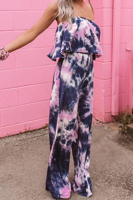 Tie-Dye Layered Strapless Jumpsuit BLUE ZONE PLANET