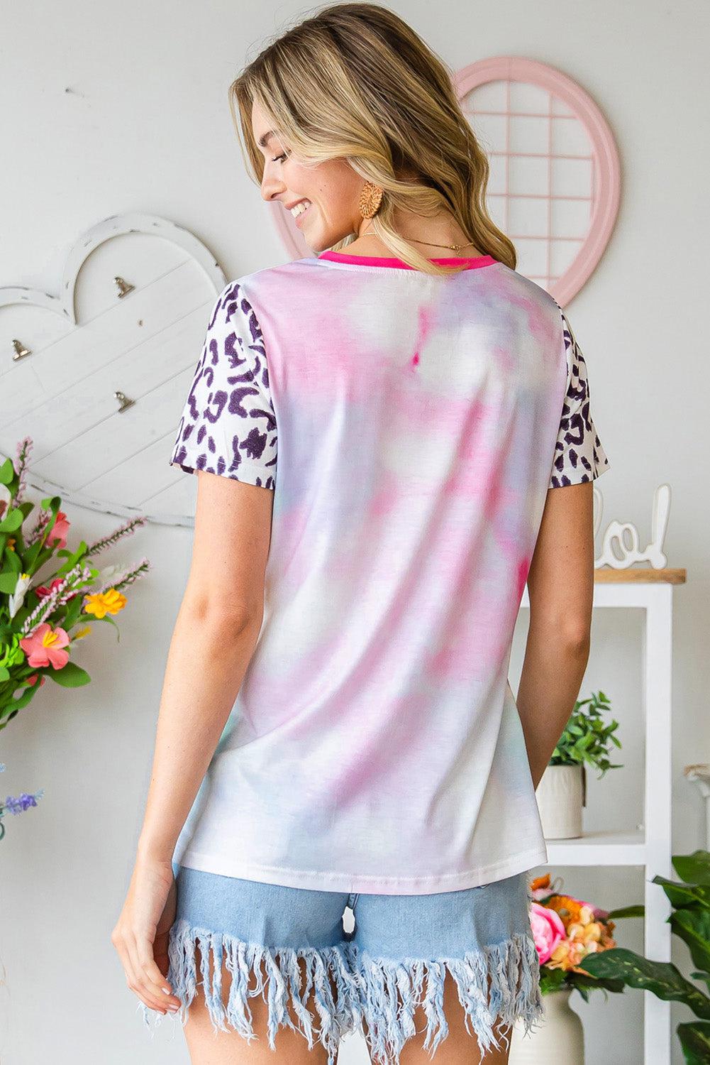 Tie-Dye Leopard V-Neck Tee BLUE ZONE PLANET