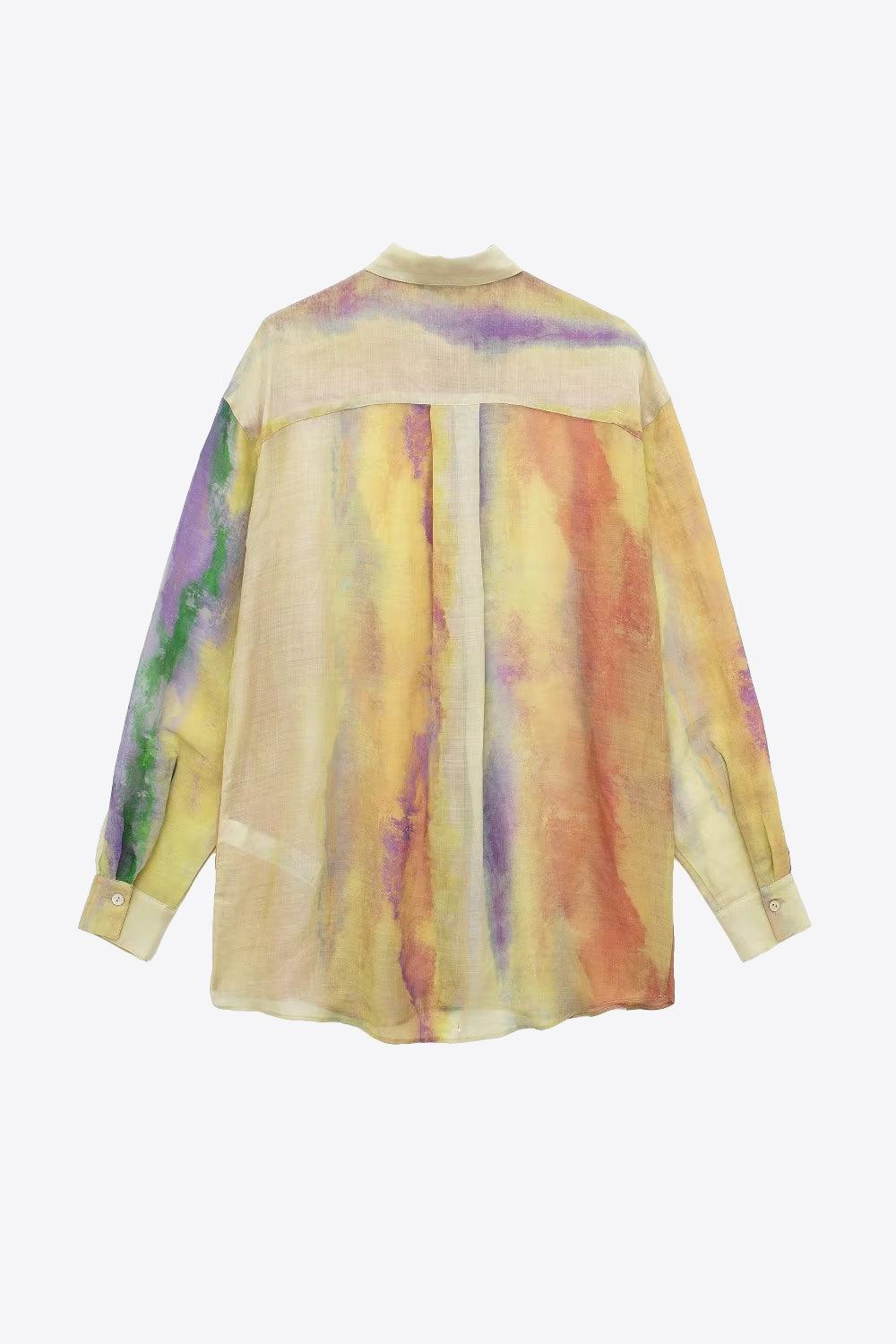 Tie-Dye Long Sleeve Shirt and Tied Skirt Set BLUE ZONE PLANET