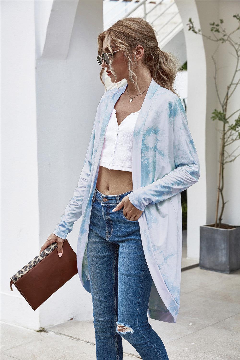 Tie-Dye Open Front Longline Cardigan BLUE ZONE PLANET