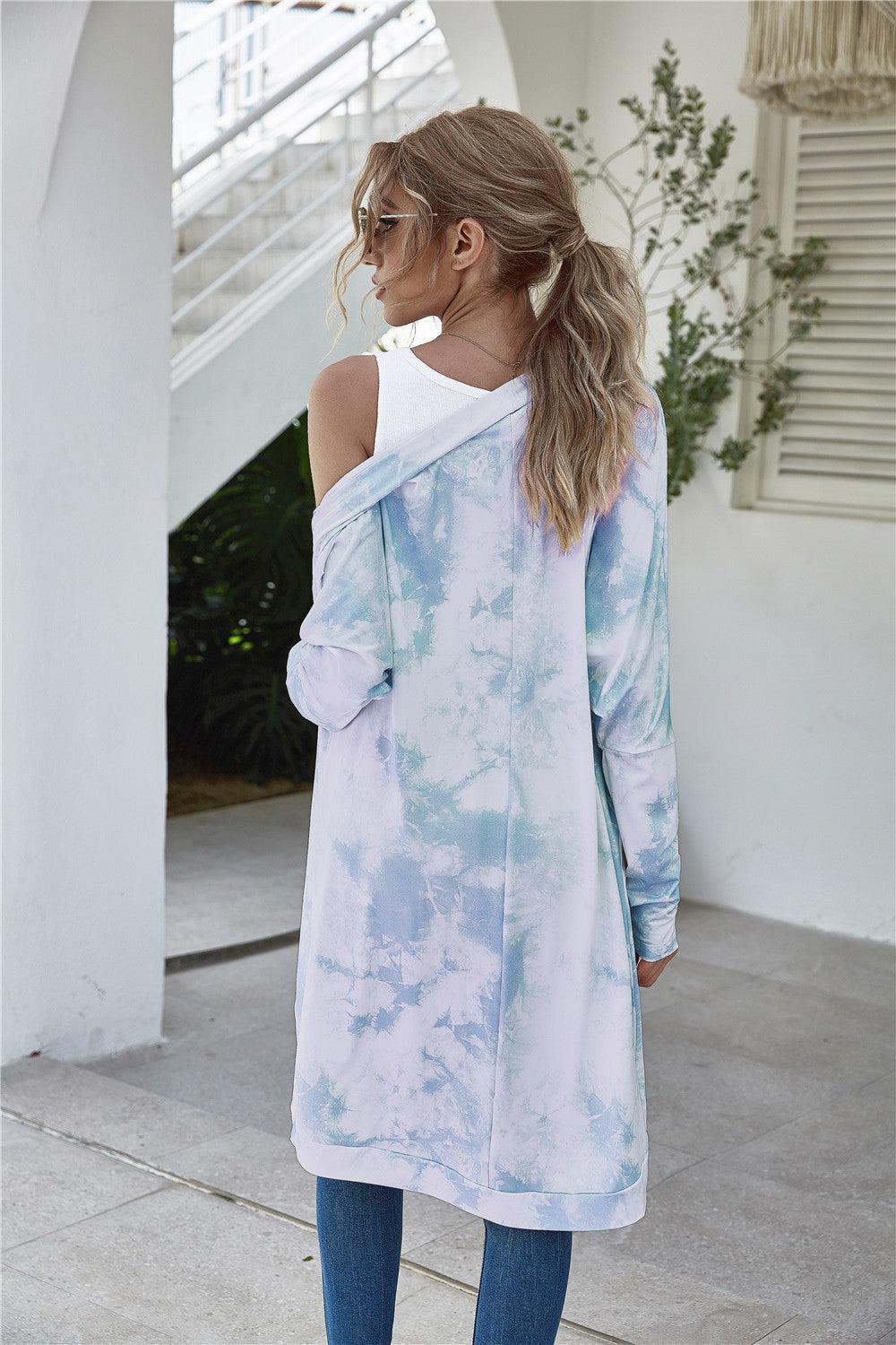 Tie-Dye Open Front Longline Cardigan BLUE ZONE PLANET