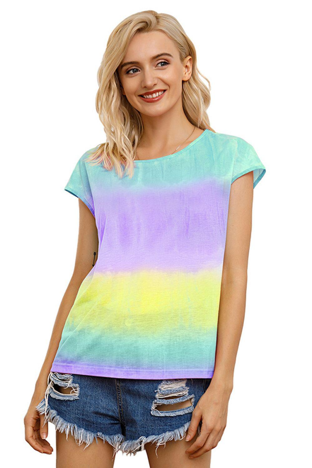 Tie Dye Round Neck Short Sleeve Tee BLUE ZONE PLANET