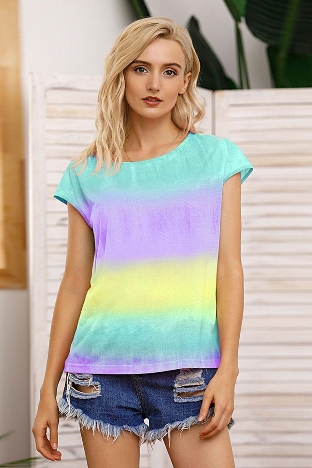 Tie Dye Round Neck Short Sleeve Tee BLUE ZONE PLANET