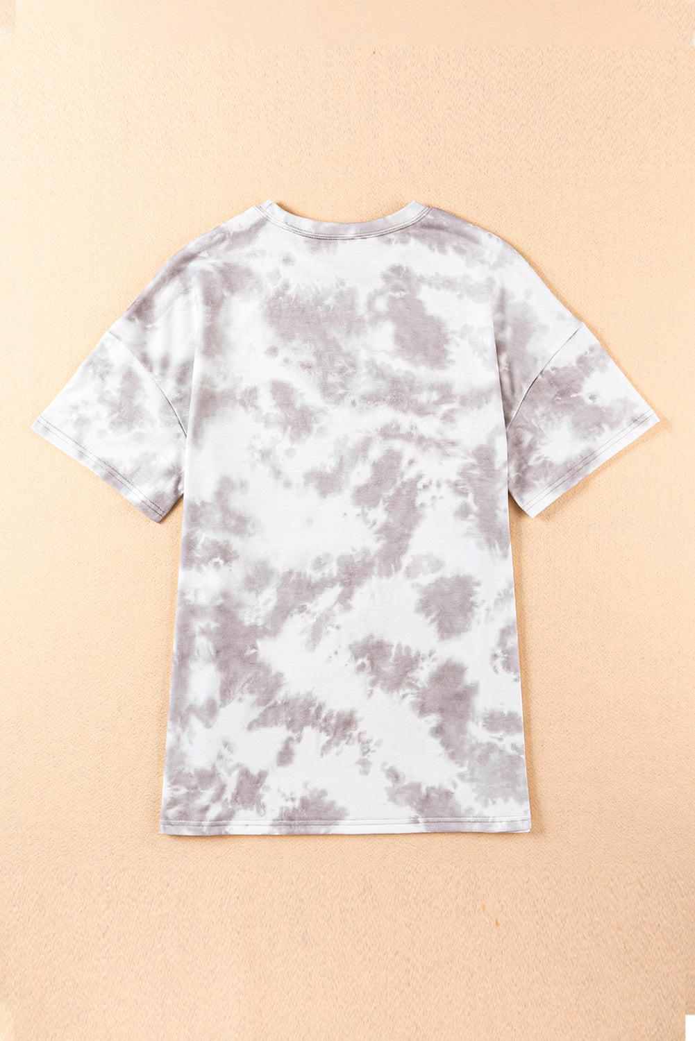 Tie-Dye Round Neck Short Sleeve Tunic Tee BLUE ZONE PLANET