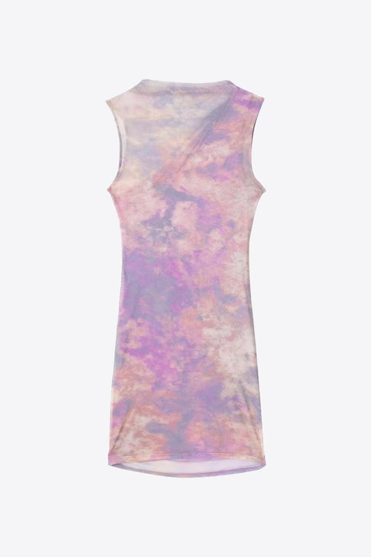Tie-Dye Ruched Sleeveless Dress BLUE ZONE PLANET