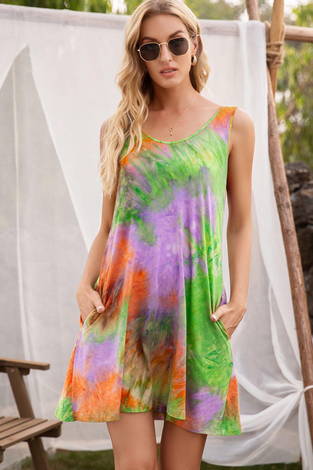 Tie-Dye Sleeveless Dress with Pockets BLUE ZONE PLANET