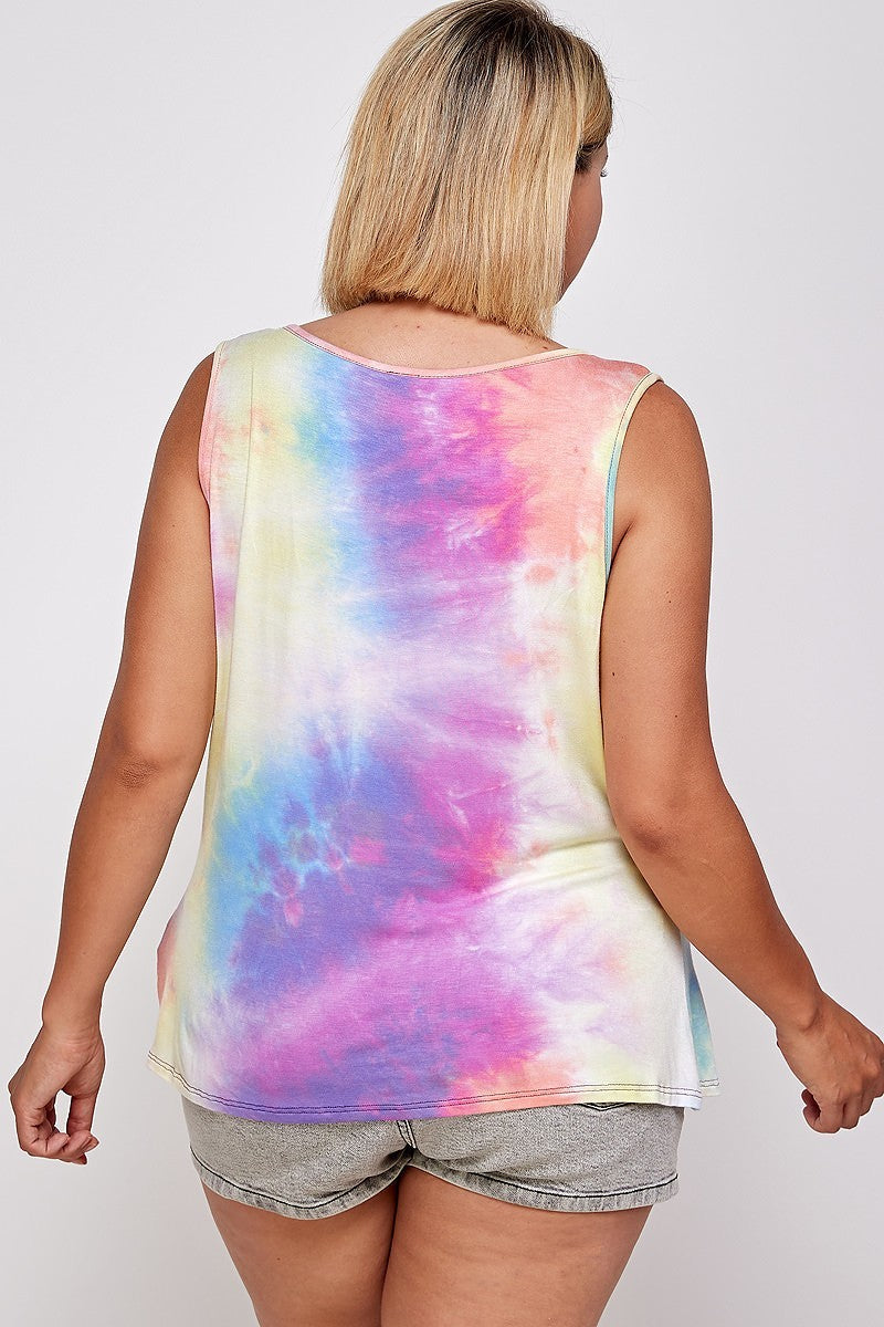 Tie Dye Tank With Studded Detail, Loose Fit, Easy Casual Wear Blue Zone Planet