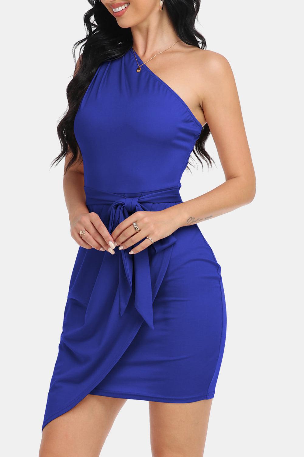 Tie Front One-Shoulder Sleeveless Dress BLUE ZONE PLANET