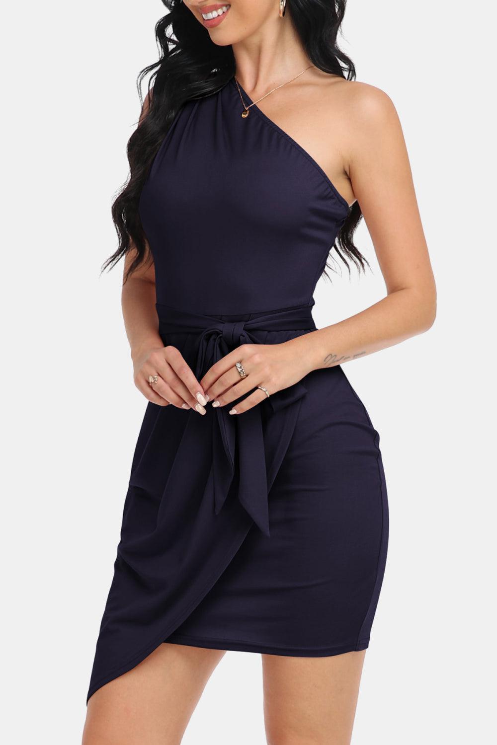 Tie Front One-Shoulder Sleeveless Dress BLUE ZONE PLANET