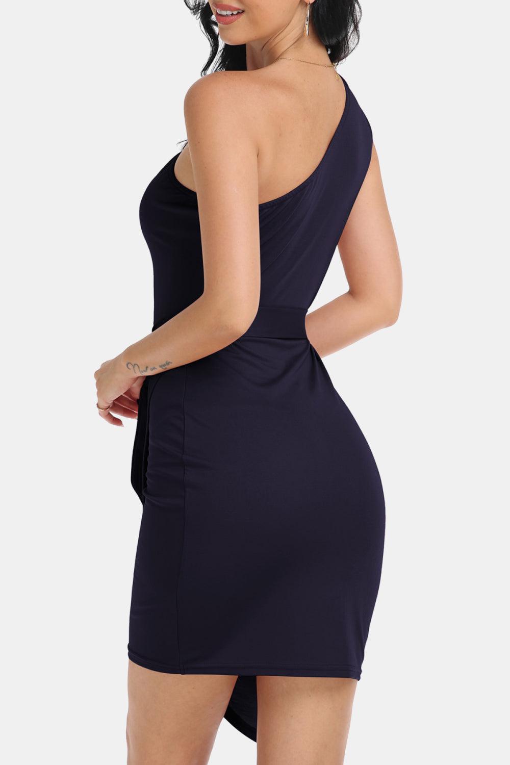 Tie Front One-Shoulder Sleeveless Dress BLUE ZONE PLANET