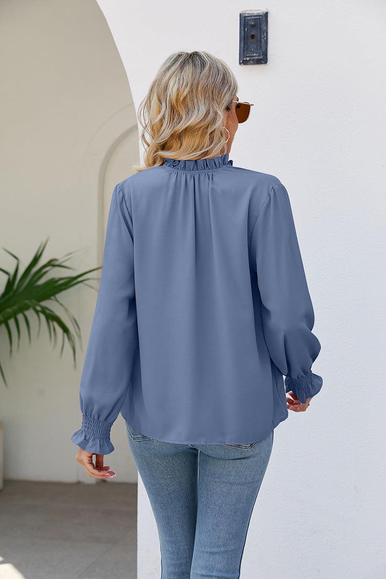 Tie Neck Flounce Sleeve Blouse BLUE ZONE PLANET