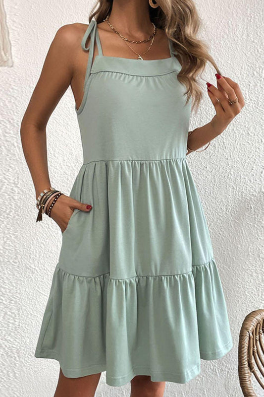Tie-Shoulder Tiered Dress with Pockets BLUE ZONE PLANET