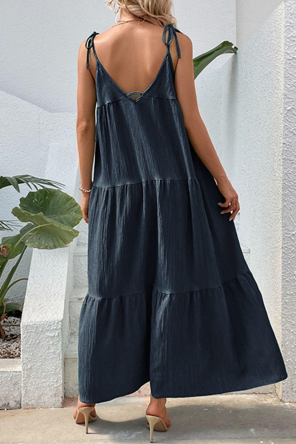 Tie-Shoulder Tiered Maxi Dress BLUE ZONE PLANET