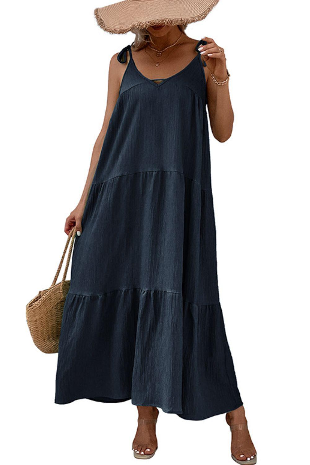 Tie-Shoulder Tiered Maxi Dress BLUE ZONE PLANET