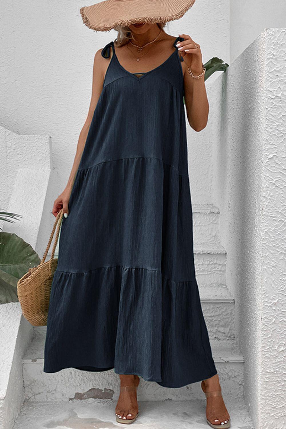 Tie-Shoulder Tiered Maxi Dress BLUE ZONE PLANET