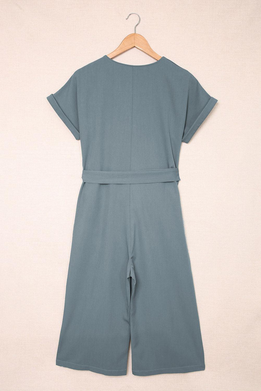 Tie-Waist Buttoned Cropped Jumpsuit BLUE ZONE PLANET