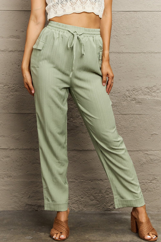 Tie Waist Long Pants BLUE ZONE PLANET